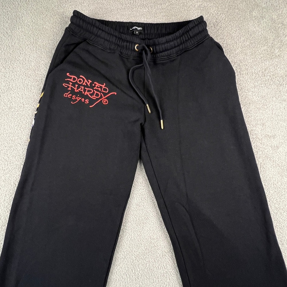 Ed Hardy Sweatpants Women Small Black Wide Leg Skull Graphic Y2K Streetwear Punk - Picture 6 of 16